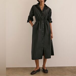 NEW Everlane The Supima Cotton Midi Shirt‎ Dress Black Small